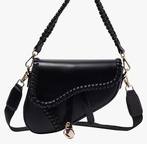 Black leather saddle bag crossbody new with detachable straps